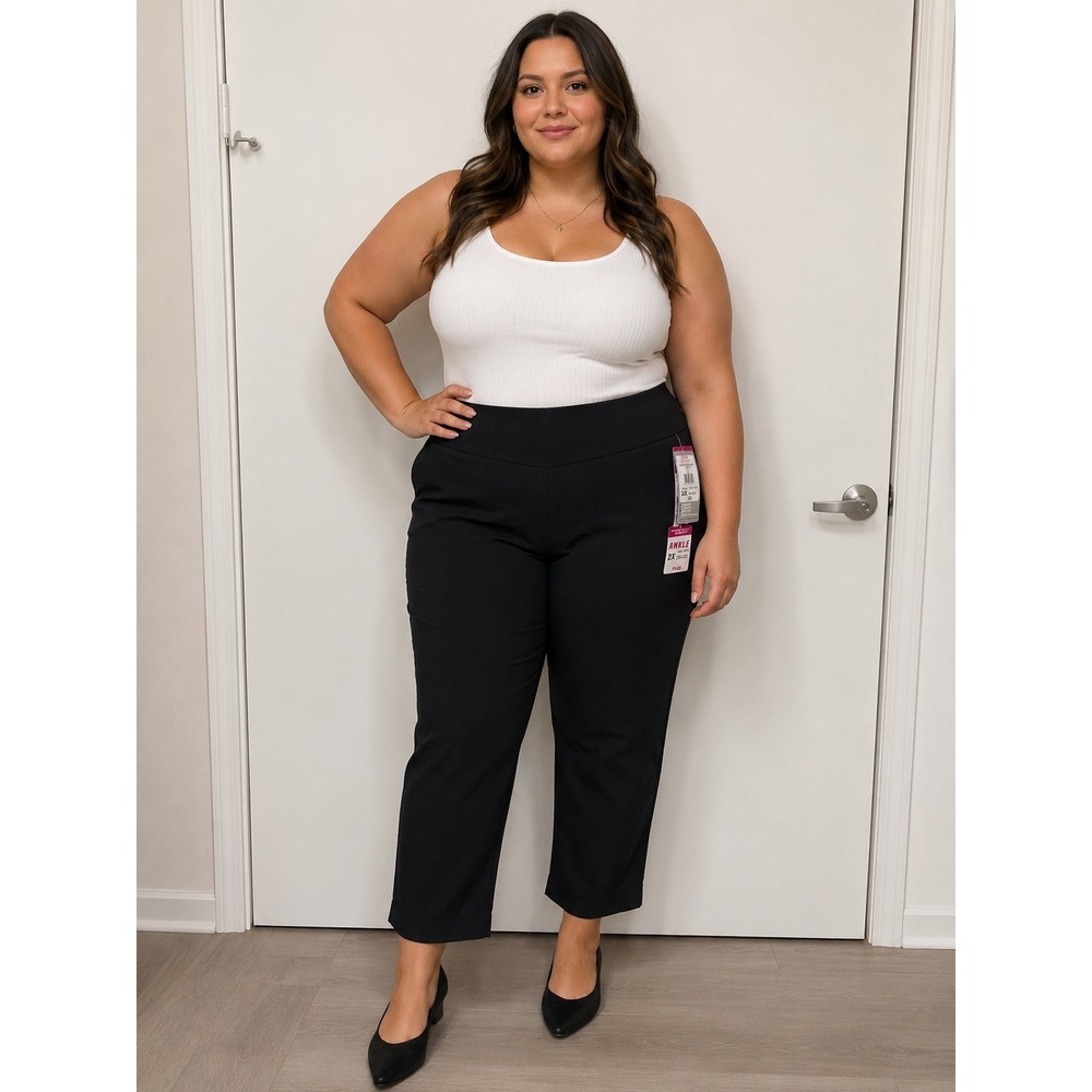 Nygard Luxe Slims Womens 2X Black Ankle Pants Slimcurve Pull On 3A4SV1W4 NWT